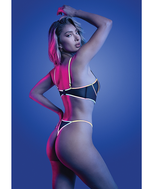Thumbnail for Solar Flare Flash Reflective Binding Underwire Bra & Thong - Black S/M