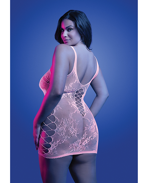 Thumbnail for Magnetism Glow-in-the-Dark Lace Knit Dress; Glows Pink - White QN