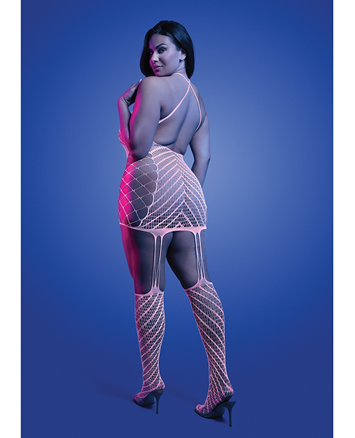 Thumbnail for Metamorphic Glow-in-the-Dark Bodystocking Dress; Glows Pink - White QN