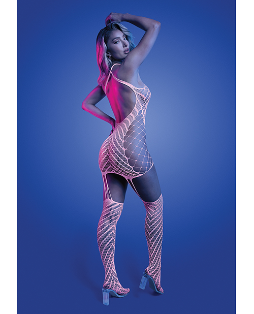 Thumbnail for Metamorphic Glow-in-the-Dark Bodystocking Dress; Glows Pink - White O/S