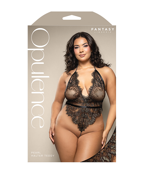Thumbnail for Opulence Metallic Eyelash Lace Teddy w/Pearl String Crotch - Black QN