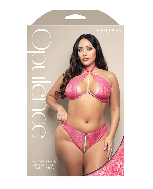 Thumbnail for Opulence Shimmer Lace Bra &amp; Panty w/Pearl details - Hot Pink QN