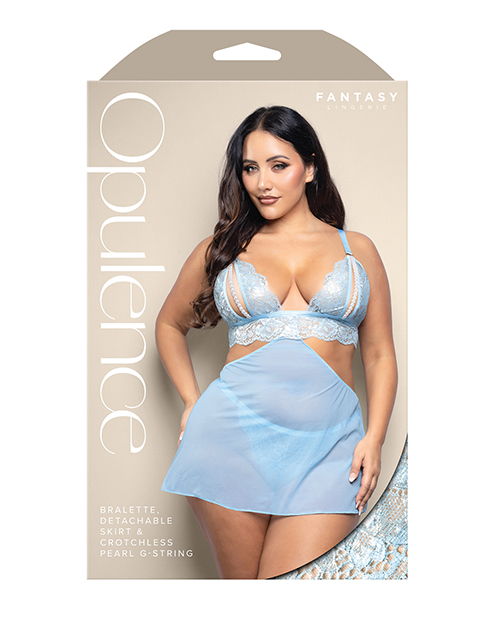 Thumbnail for Opulence Metallic Lace 2-in-1 Set w/Pearl Details - Light Blue QN