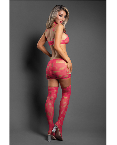 Thumbnail for Sheer Unmatched Body Stocking 2 pc Set - Hot Pink O/S