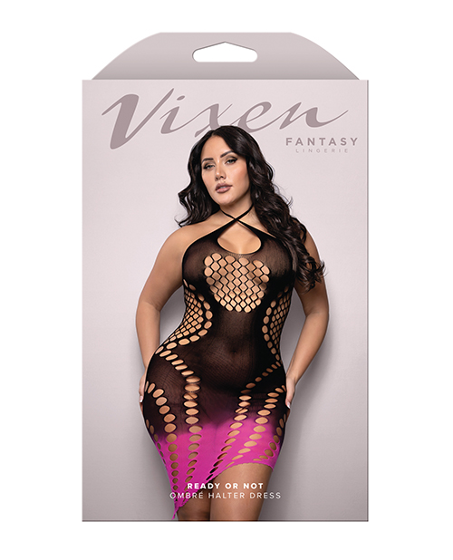 Thumbnail for Vixen Ready Or Not Ombre Keyhole Halter Dress - Black/Pink QN
