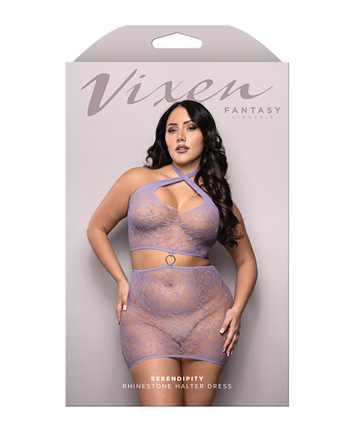 Thumbnail for Vixen Serendipity Rhinestone Leopard Knit Keyhole Halter Dress - Lavender QN