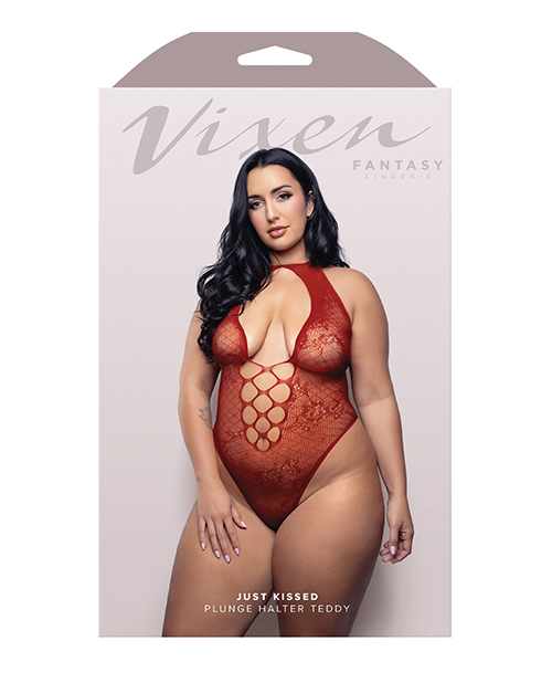 Thumbnail for Vixen Just Kissed Seamless Lace Teddy - Red QN