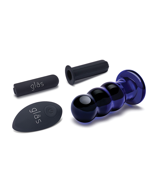 Thumbnail for Glas 3.5&quot; Rechargeable Vibrating Beaded Butt Plug - Blue