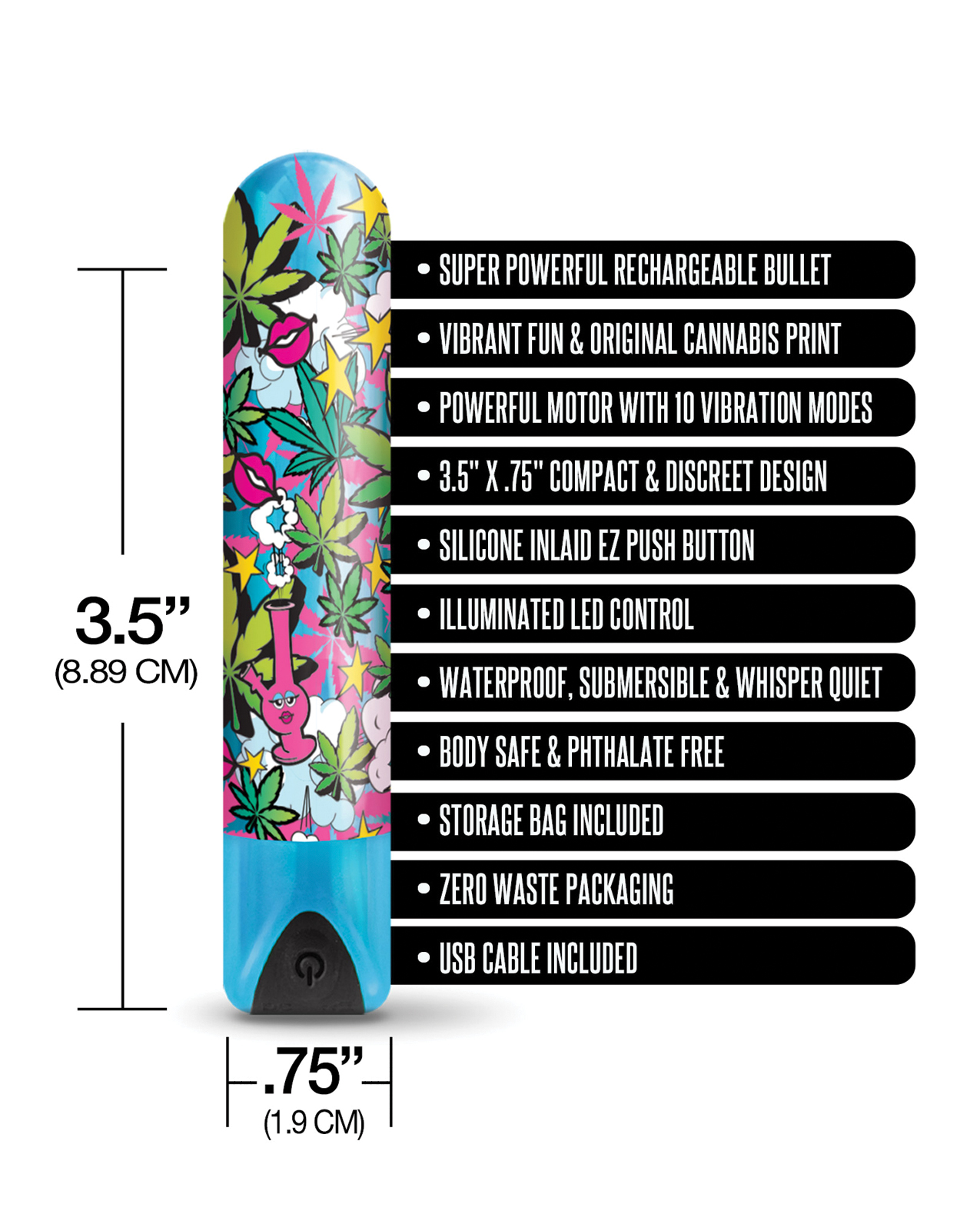 Thumbnail for Buzzed 3.5" Rechargeable Bullet - Stoner Chick Blue