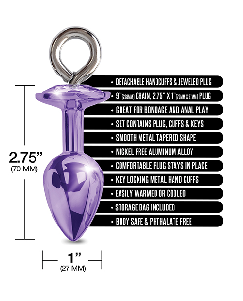 Thumbnail for Nixie Metal Butt Plug w/Inlaid Jewel & Fur Cuff Set - Purple Metallic