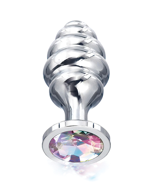 Thumbnail for Nixie Honey Dipper Ribbed Metal Rainbow Jeweled Butt Plug - Small