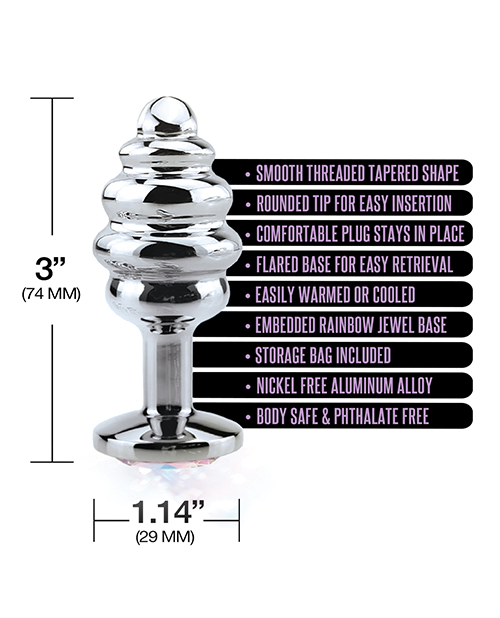 Thumbnail for Nixie Honey Dipper Ribbed Metal Rainbow Jeweled Butt Plug - Small