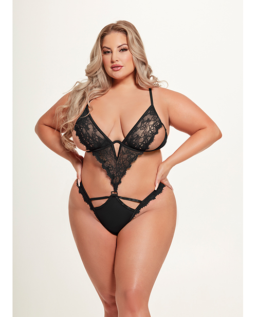 Nadia Lace &amp; Mesh Cutout Teddy - Black 1X/2X
