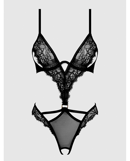 Thumbnail for Nadia Lace & Mesh Cutout Teddy - Black 1X/2X