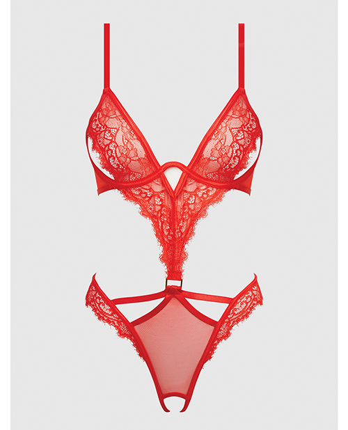 Thumbnail for Nadia Lace &amp; Mesh Cutout Teddy - Grenadine Dark Orange 1X/2X