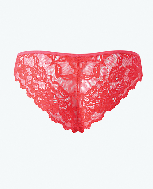 Thumbnail for Bella Lace Up Tanga Panty w/Jewel Detail - Coral LG