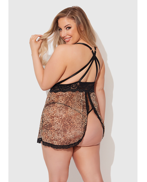 Thumbnail for Felicia Mesh and Lace Babydoll w/G-String 2 pc Set - Leopard 3X/4X