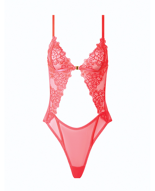 Thumbnail for Eden Scalloped Lace High Cut Teddy - Coral XL