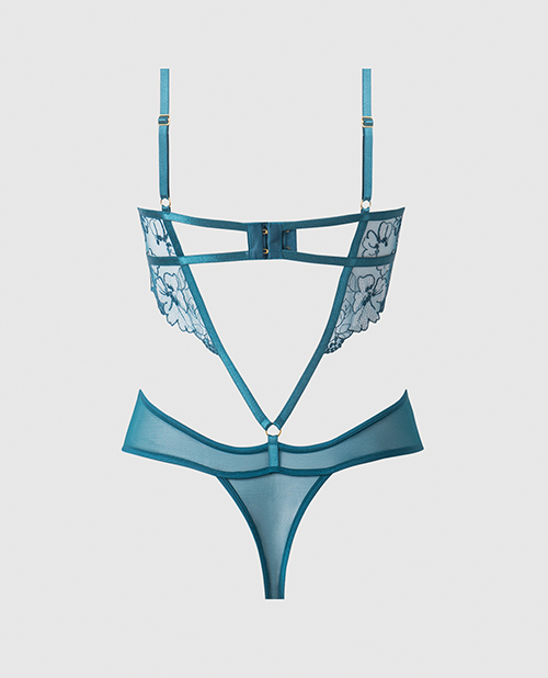 Thumbnail for Nova Lace Teddy w/Garters - Jade Blue 3X/4X