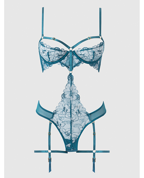 Thumbnail for Nova Lace Teddy w/Garters - Jade Blue LG