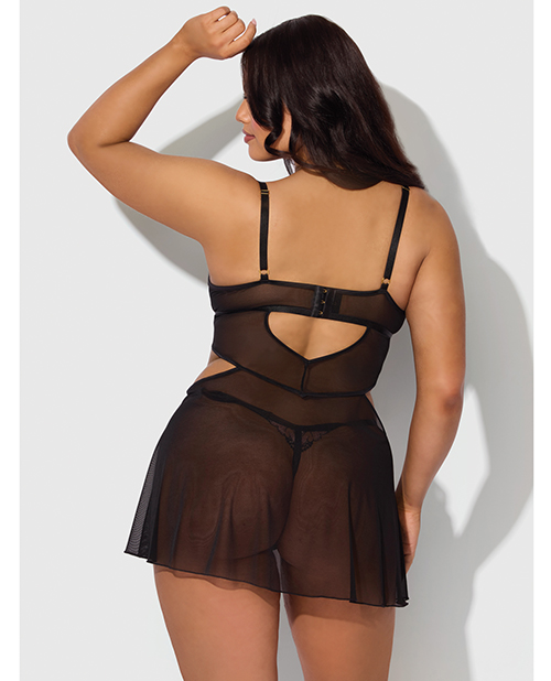 Thumbnail for Nova Lace &amp; Mesh Babydoll w/G-String 2 pc Set - Black 1X/2X