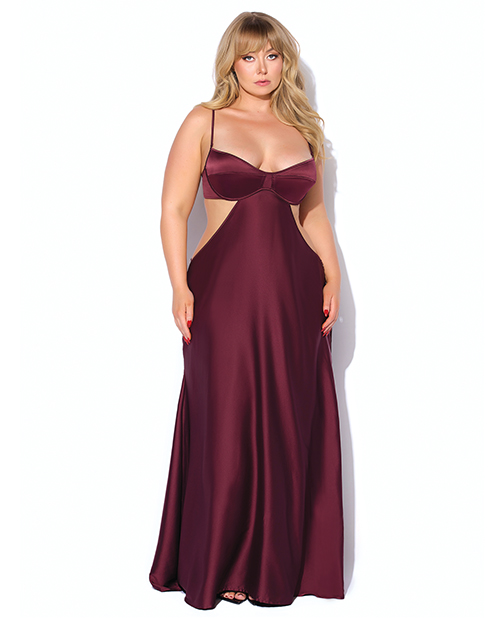 Brigeta Satin Cut Out Long Dress - Burgundy 1X/2X