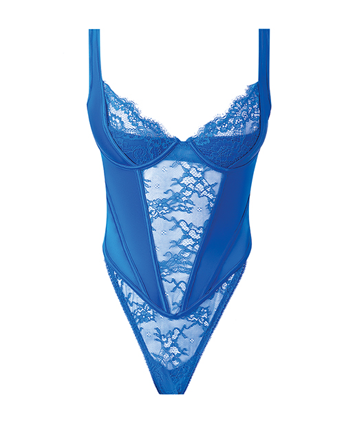 Thumbnail for Madeline Lace &amp; Mesh High Waist Teddy - Cobalt Blue MD