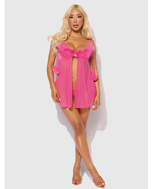 Thumbnail for Marilyn Marabou & Mesh Babydoll & G-String Set - Pink 3X/4X