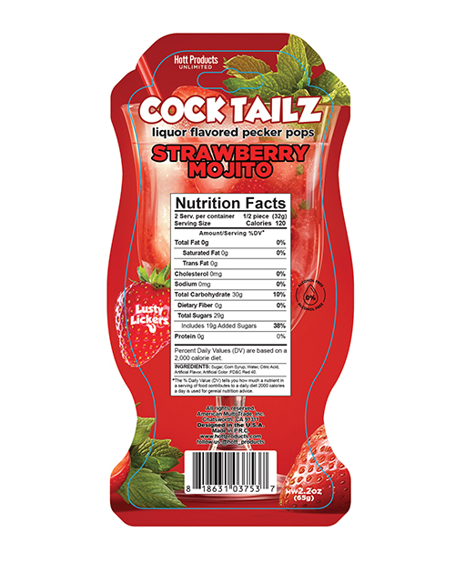 Thumbnail for Cock Tailz Liquor Flavored Pecker Pops - Strawberry Mojito Red/White Stripe