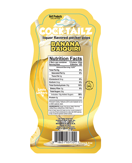 Thumbnail for Cock Tailz Liquor Flavored Pecker Pops - Banana Daiquiri Yellow/White Stripe