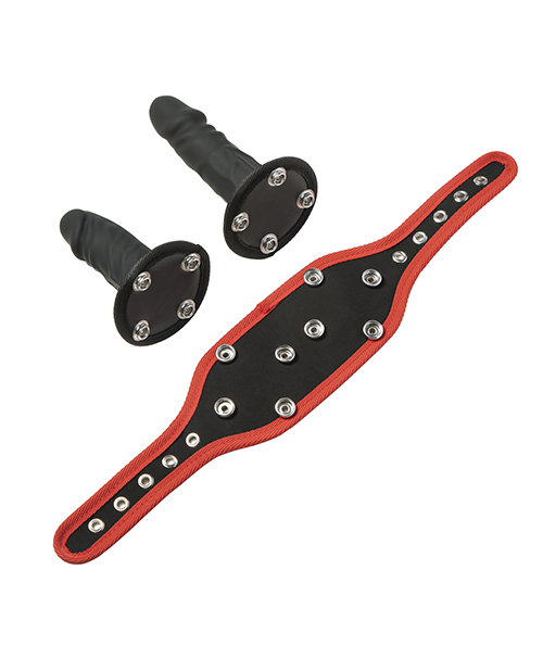 Thumbnail for Kinky Play Box Triple Thrill Strap-On Harness Kit - Black/Red