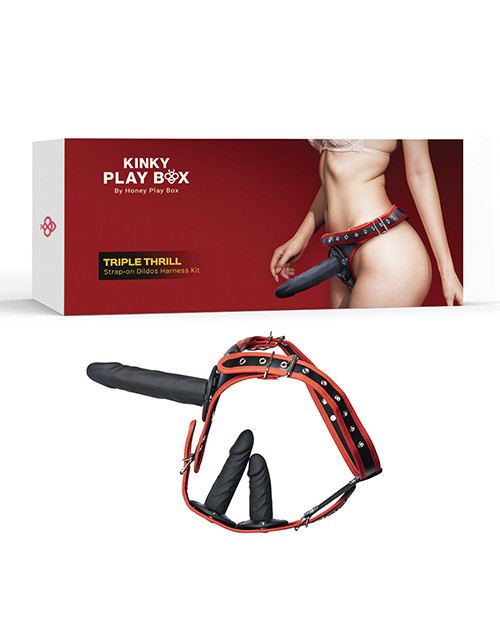 Thumbnail for Kinky Play Box Triple Thrill Strap-On Harness Kit - Black/Red