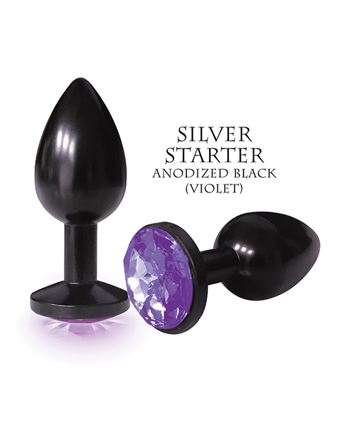 Thumbnail for The 9&apos;s The Silver Starter Bejeweled Round Stainless-Steel Plug - Black/Violet