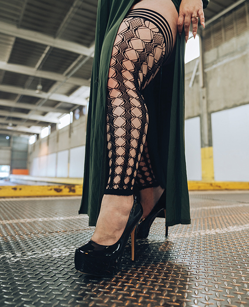 Thumbnail for Kixies Jo Circle Fishnet Footless Thigh High Black D