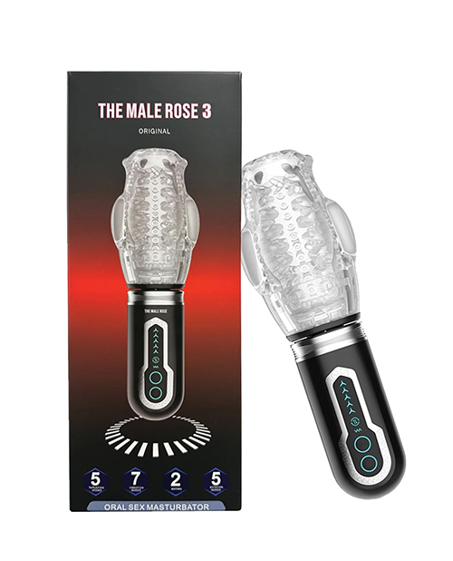 The Male Rose 3 Thrusting, Rotating &amp; Vibrating Oral Sex Masturbator - Black