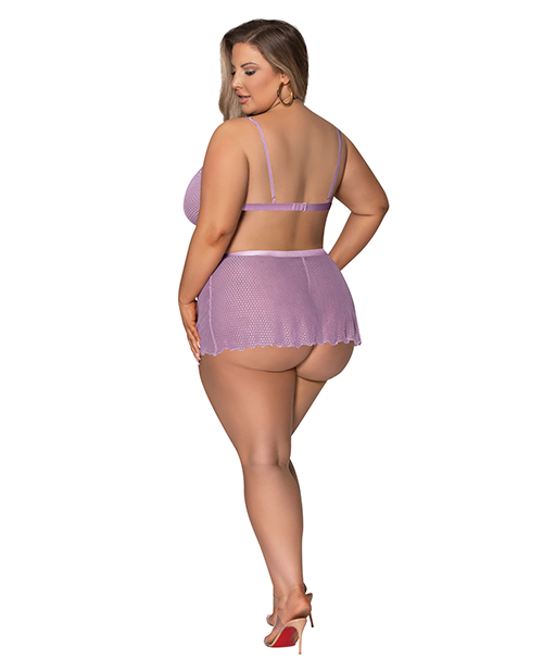 Thumbnail for Girl Next Door Strappy Bralette w/Flirty Thong Skirt Lilac 2XL
