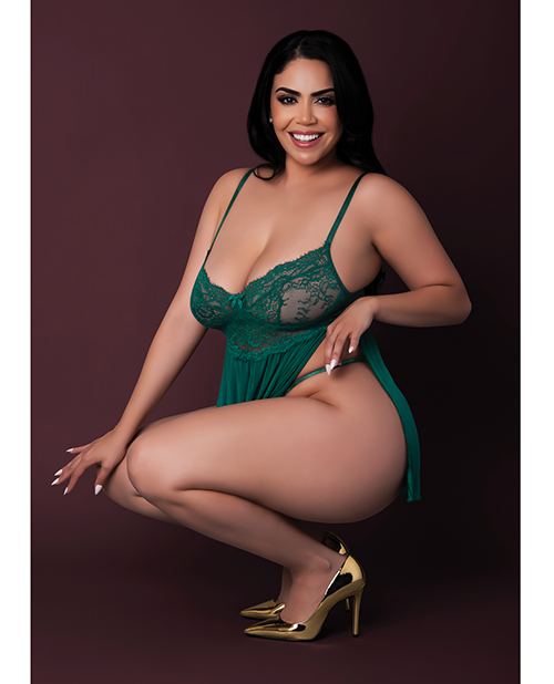Thumbnail for Evermore Babydoll w/Cheeky Panty 2 pc Set - Emerald QN