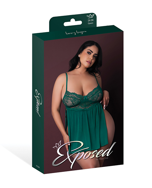 Thumbnail for Evermore Babydoll w/Cheeky Panty 2 pc Set - Emerald QN