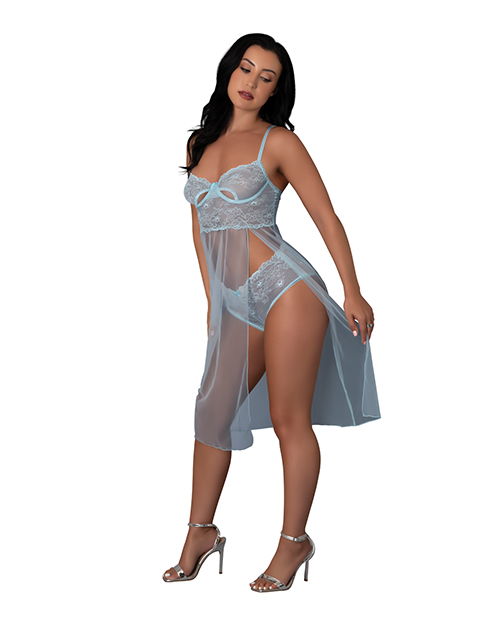 Blue Sky Long Chemise &amp; Boy Short Panty - Light Blue L/XL