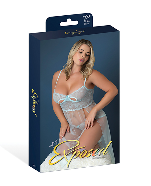 Thumbnail for Blue Sky Long Chemise &amp; Boy Short Panty - Light Blue QN
