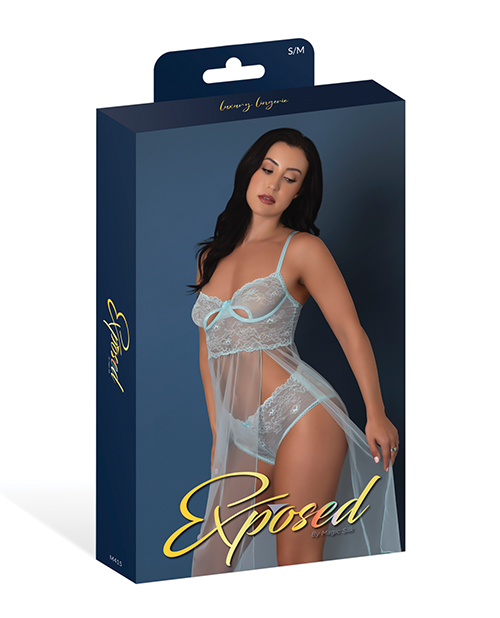Thumbnail for Blue Sky Long Chemise &amp; Boy Short Panty - Light Blue S/M