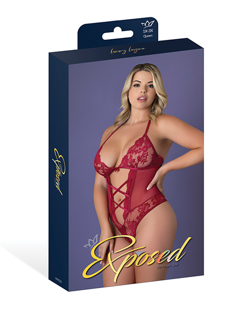 Thumbnail for Black Cherry Halter Teddy - Red QN