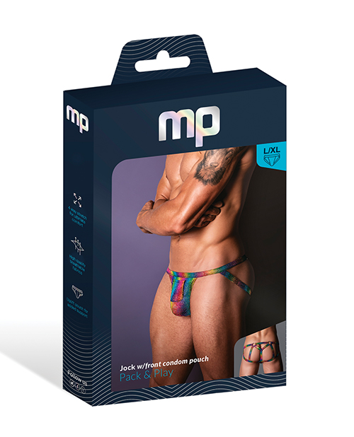 Thumbnail for Pack &amp; Play Jock w/Front Condom Pocket - Rainbow L/XL