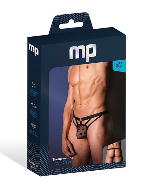 Thumbnail for Love Star Thong w/Ring - Black L/XL