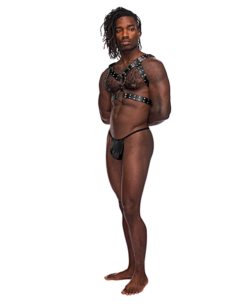 Thumbnail for Leather Gemini Double Ring Harness Black O/S