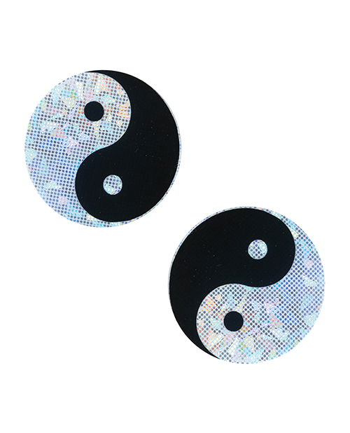 Thumbnail for Neva Nude Ying Yang Holographic Fun Pasties - Black/Silver O/S