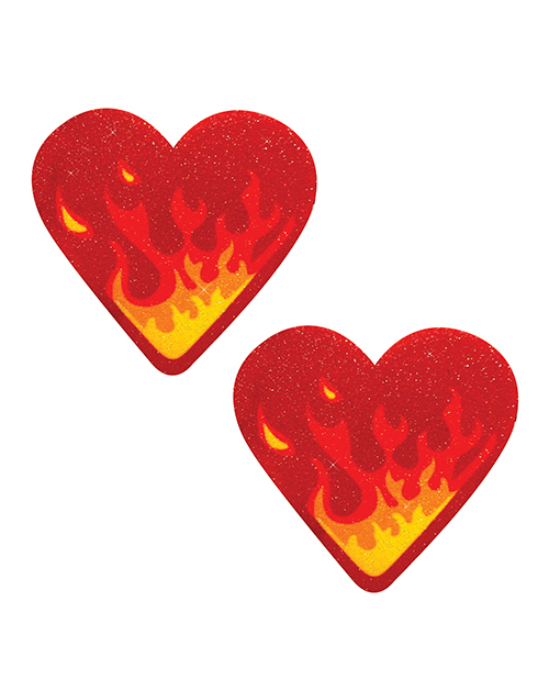 Thumbnail for Neva Nude Glitter Flaming Heart Pasties - Red/Orange O/S