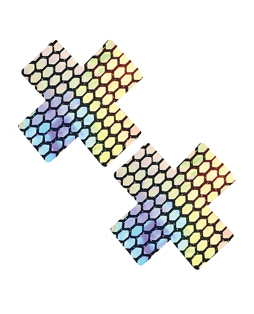 Thumbnail for Neva Nude Mirrored Mayhem Holographic X Factor Pasties - Multi Color O/S