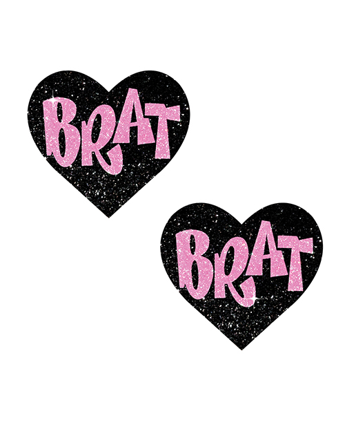 Thumbnail for Neva Nude Brat Glitter Heart Pasties - Black/Pink O/S