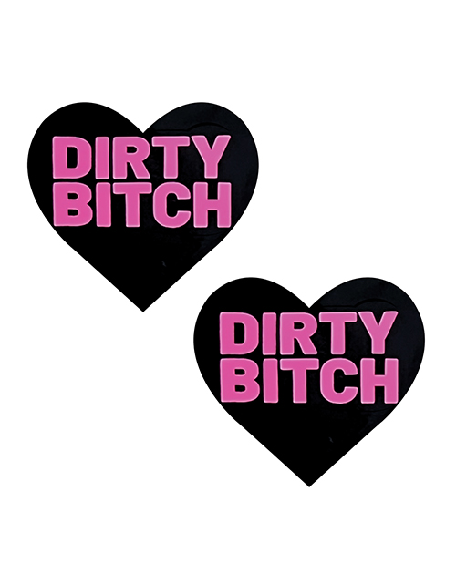 Thumbnail for Neva Nude Dirty Bitch Heart Pasties - Black/Pink O/S